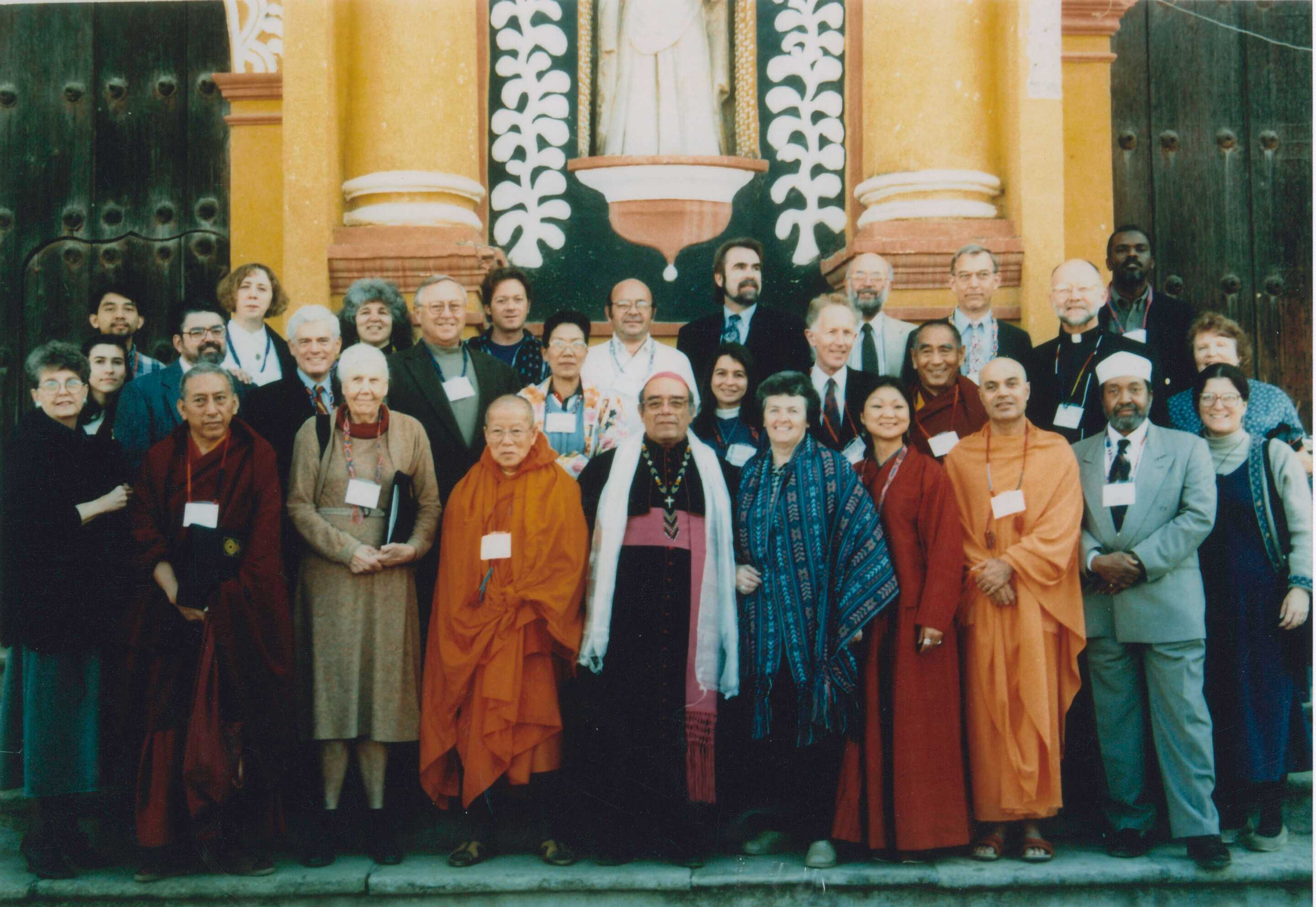A color photograph group portrait of a group of interfaith leaders at the Vatican, including Imam W.D. Mohammed.
