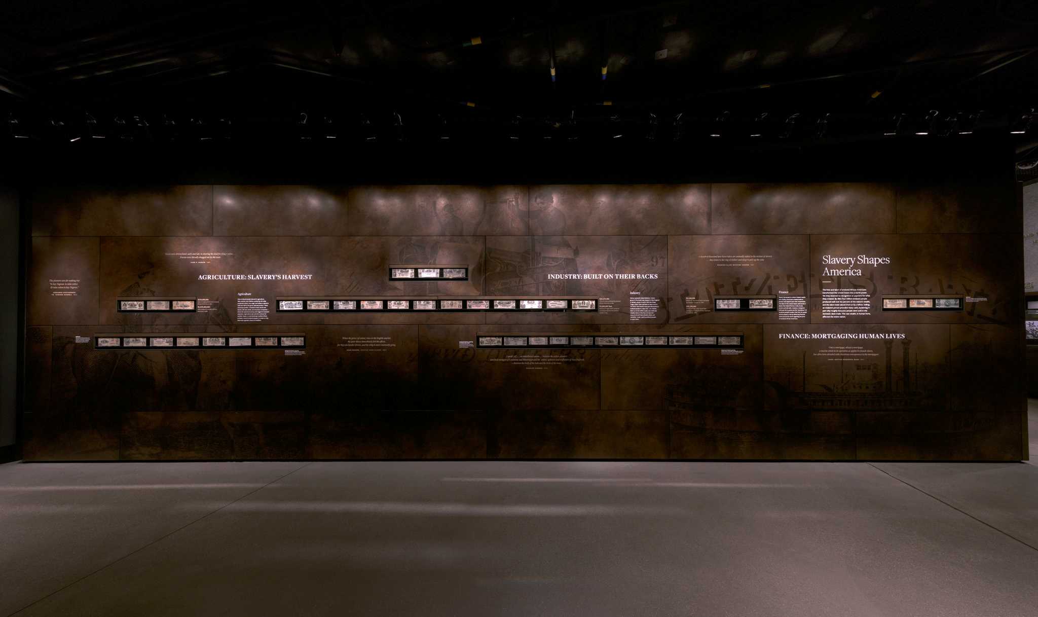 Image of Slavery Shapes America wall from the Slavery and Freedom exhibition.