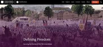 A screenshot of the blog post with a cover image of an painting with a purple overlay under the title, Defining Freedom
