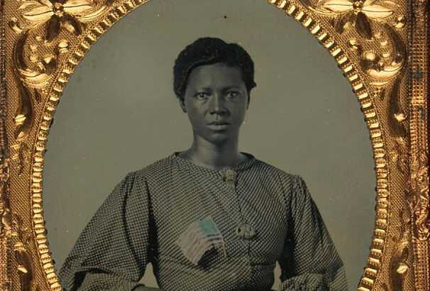 Ambrotype of an African American Woman with a Flag, 1865