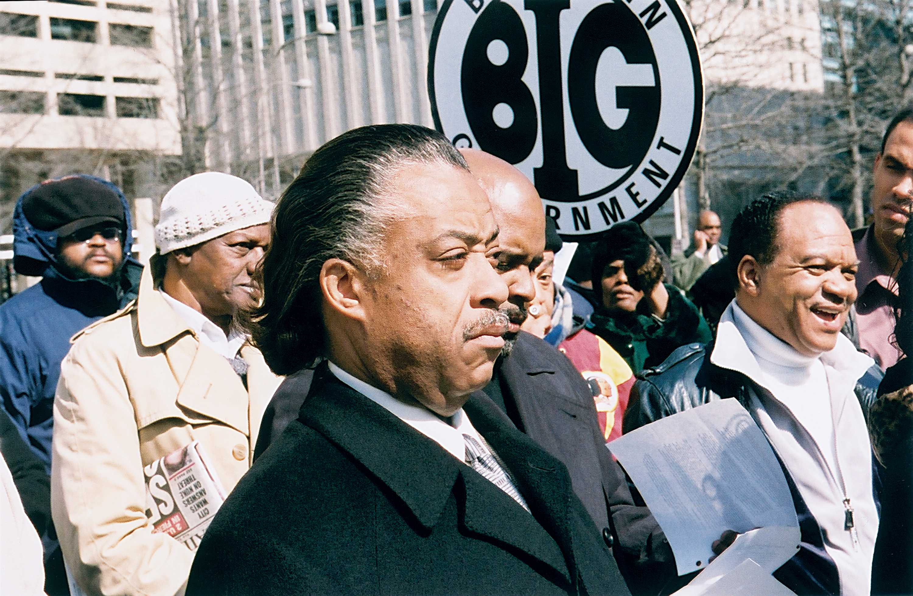 Color photograph of Reverend Al Sharpton leading the “Freedom Ride ‘02”