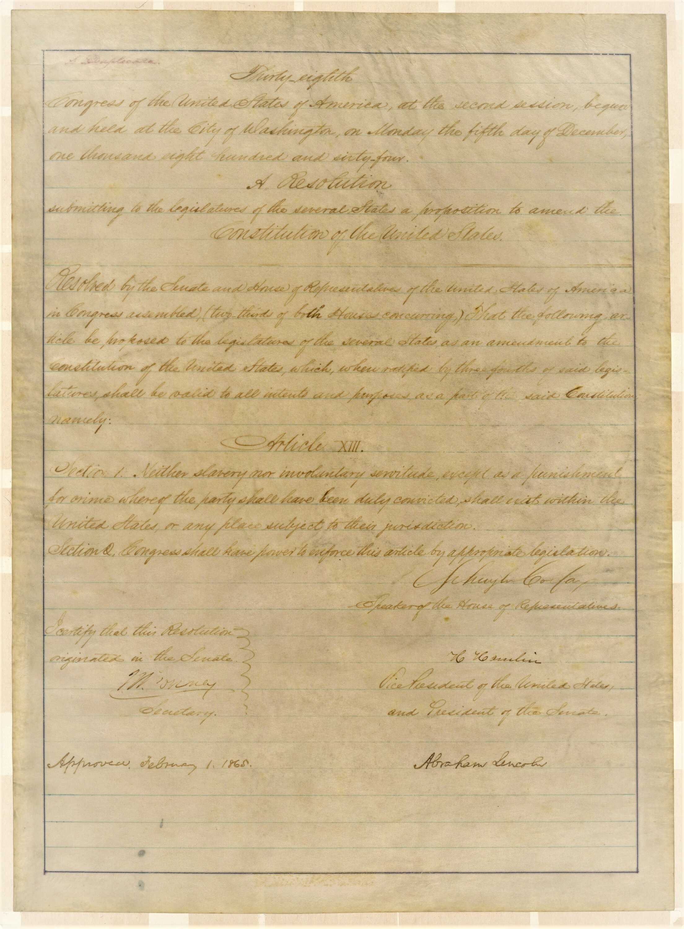 Document image of the 13th Amendment