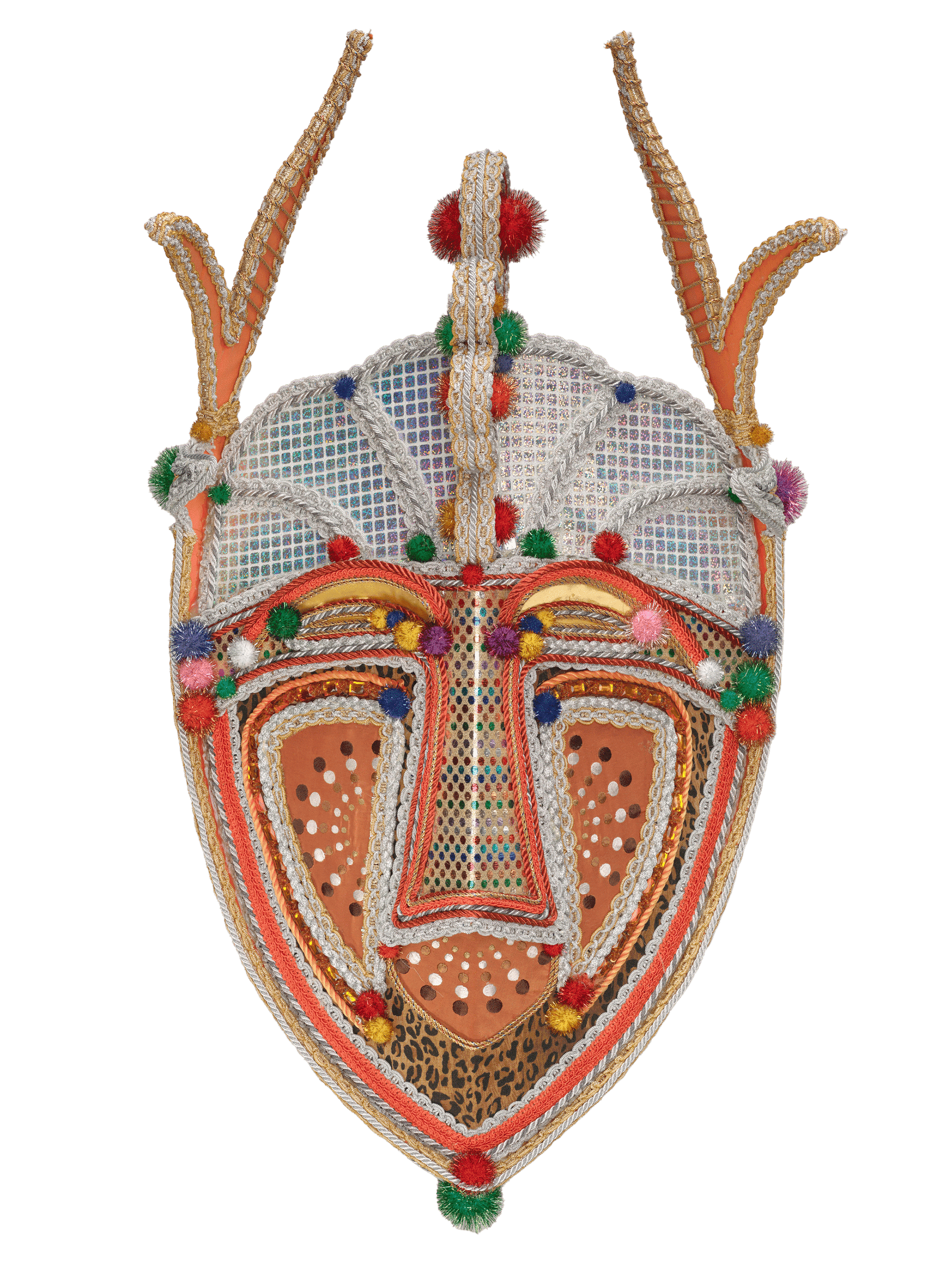 A mask shaped sign used in a Black Men of Labor parade in New Orleans.