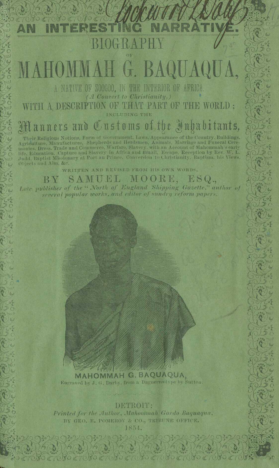 Image of Mahommah Baquaqua’s biography