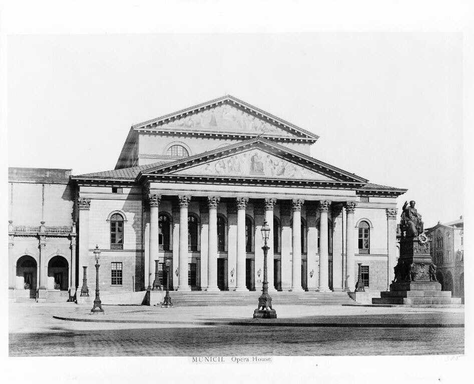 Black and white photograph of Munich Opera House