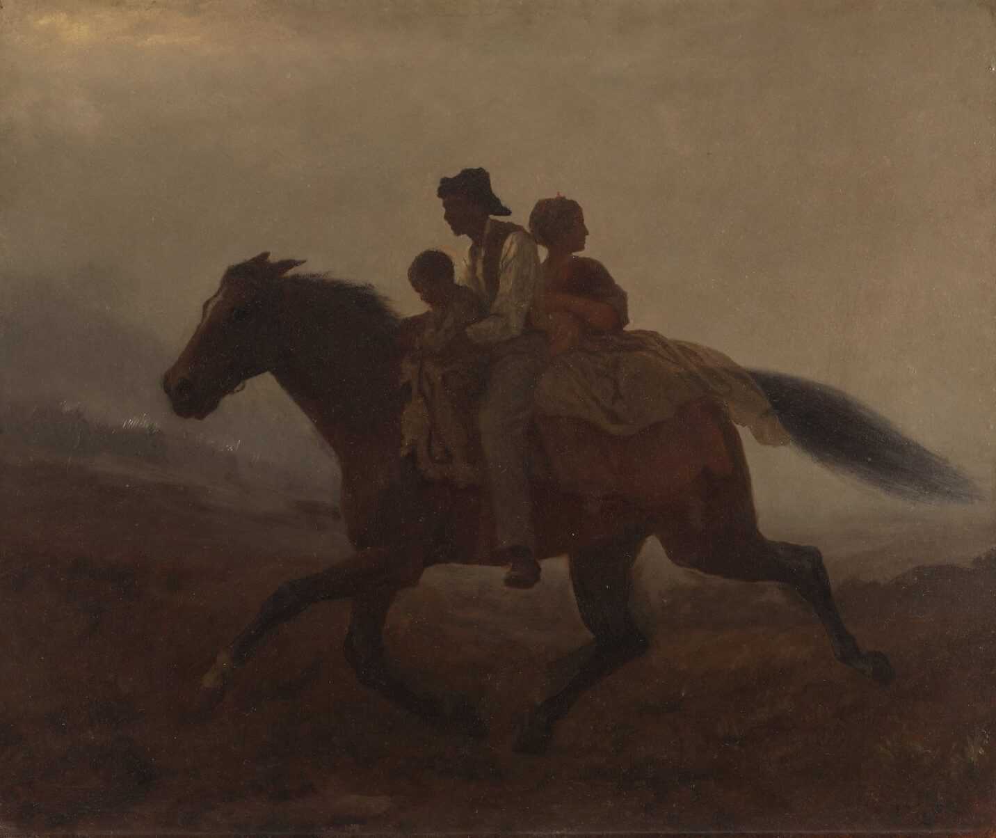 Painting of three persons on horseback