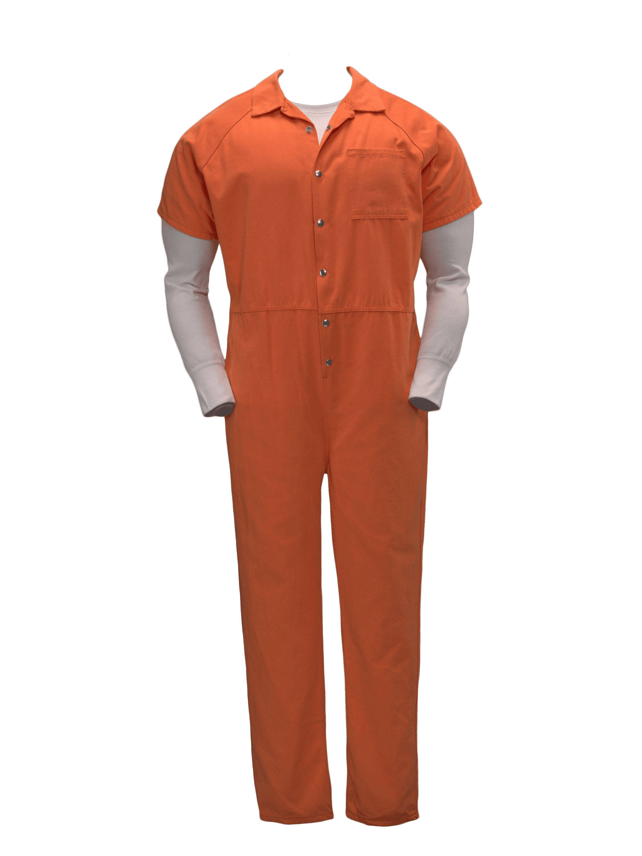 The bright orange Seagate prison costume with a long white sleeve shirt worn by Luke Cage in Marvel's Luke Cage.