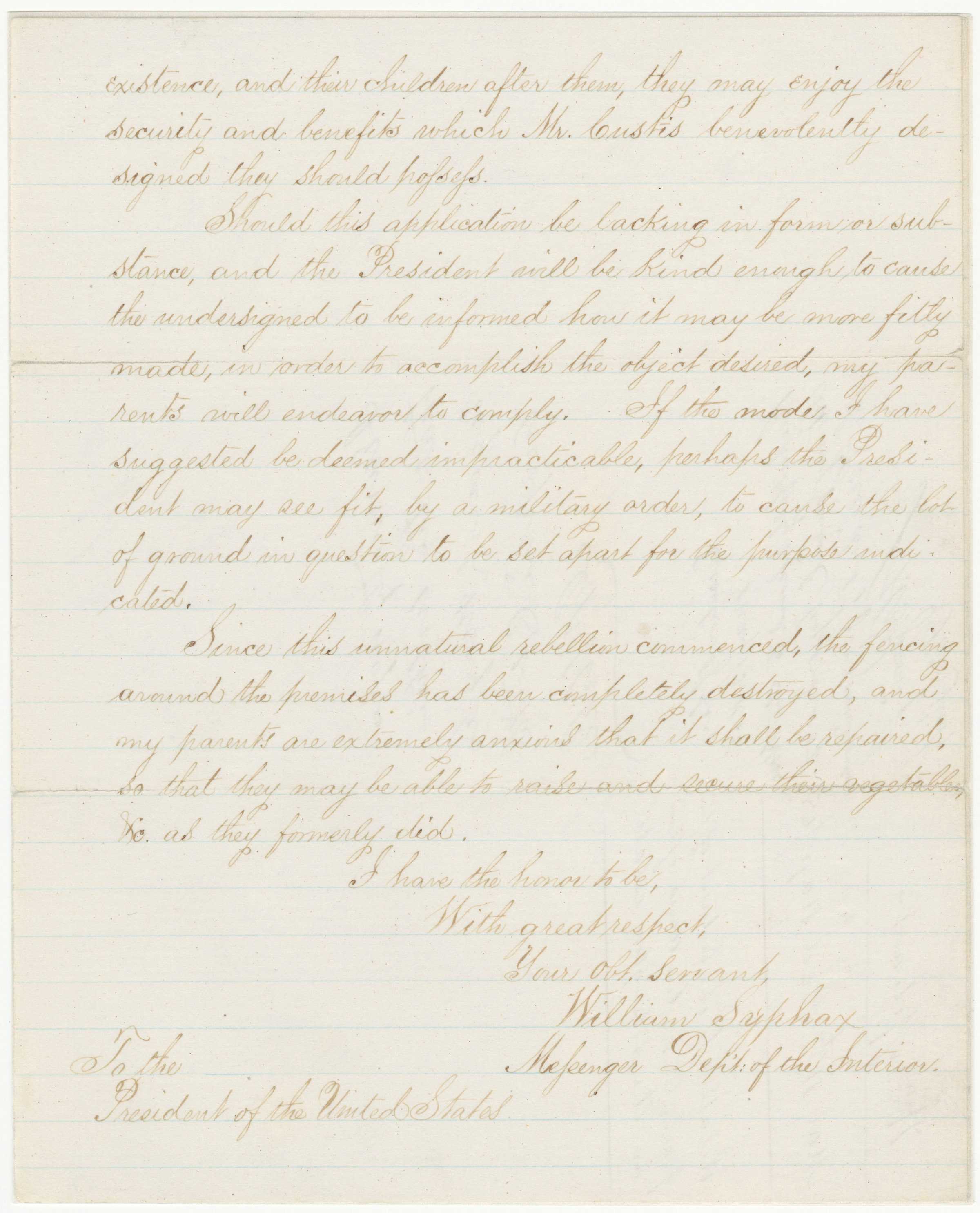 Letter dated May 15, 1865, from the Executive Office, expressing hopes for requests to be complied with, signed by J. A. Jakes.