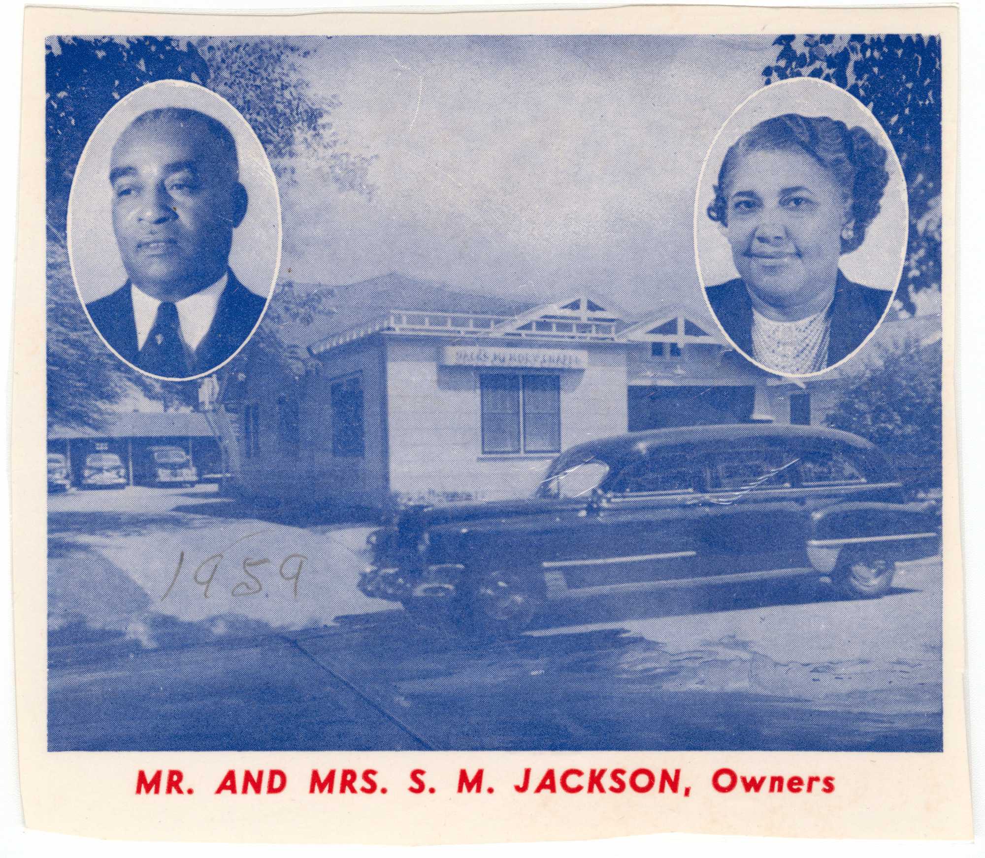 A photomechanical print advertisement for Mr. and Mrs. S.M. Jackson’s funeral home business.