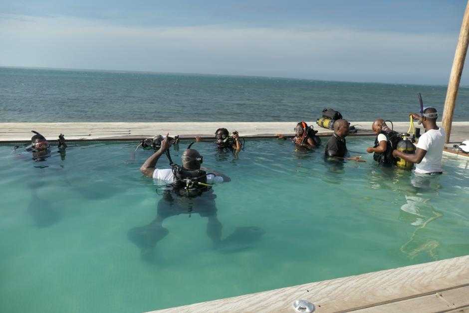 Photograph of team training in pool of water