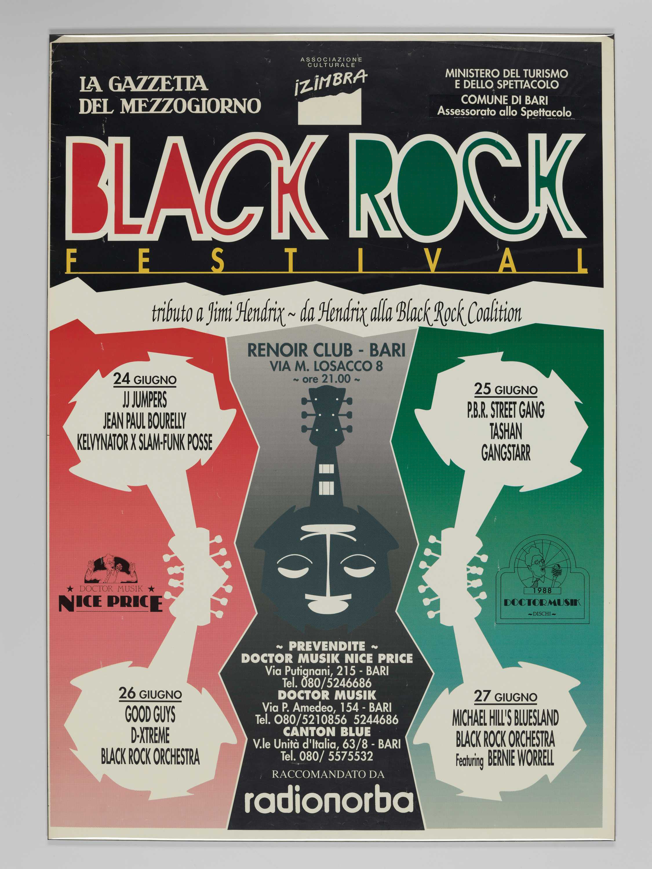 A poster in green, red, and black, titled with "Black Rock Festival" at the top.
