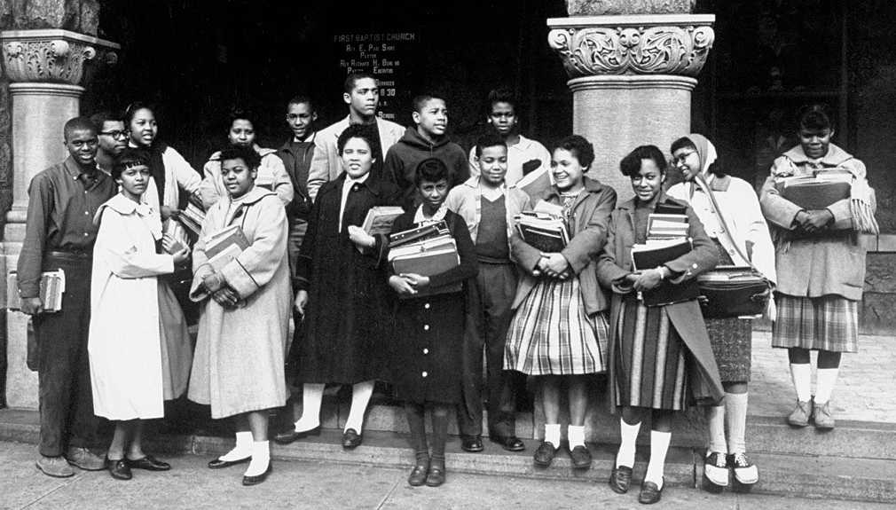 Black and White Photograph of standing students