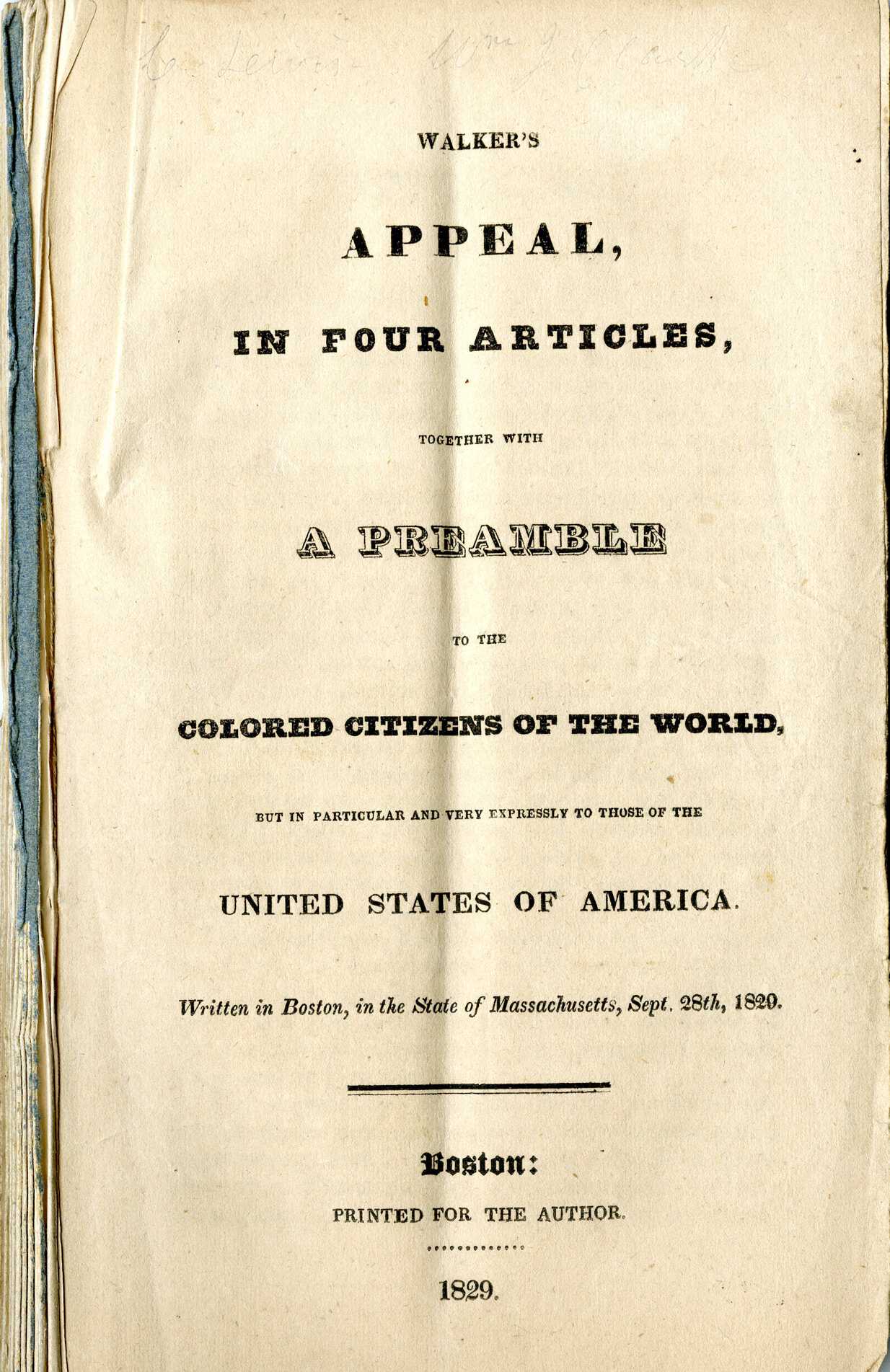 Title page of David Walker's Appeal