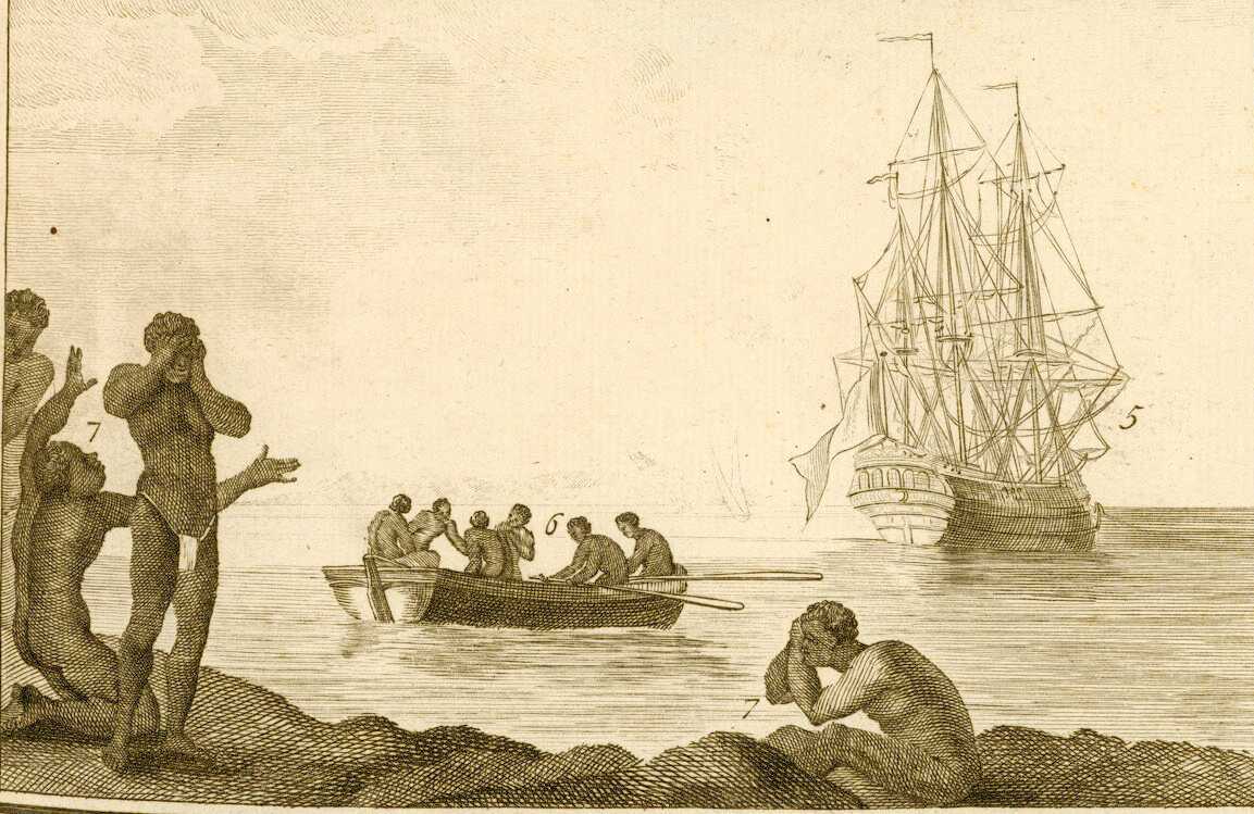 Sketch of enslaved African people being taken to ships