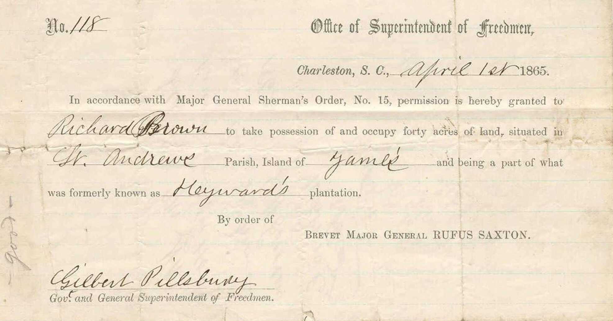 Image of Land Order for Richard Brown document
