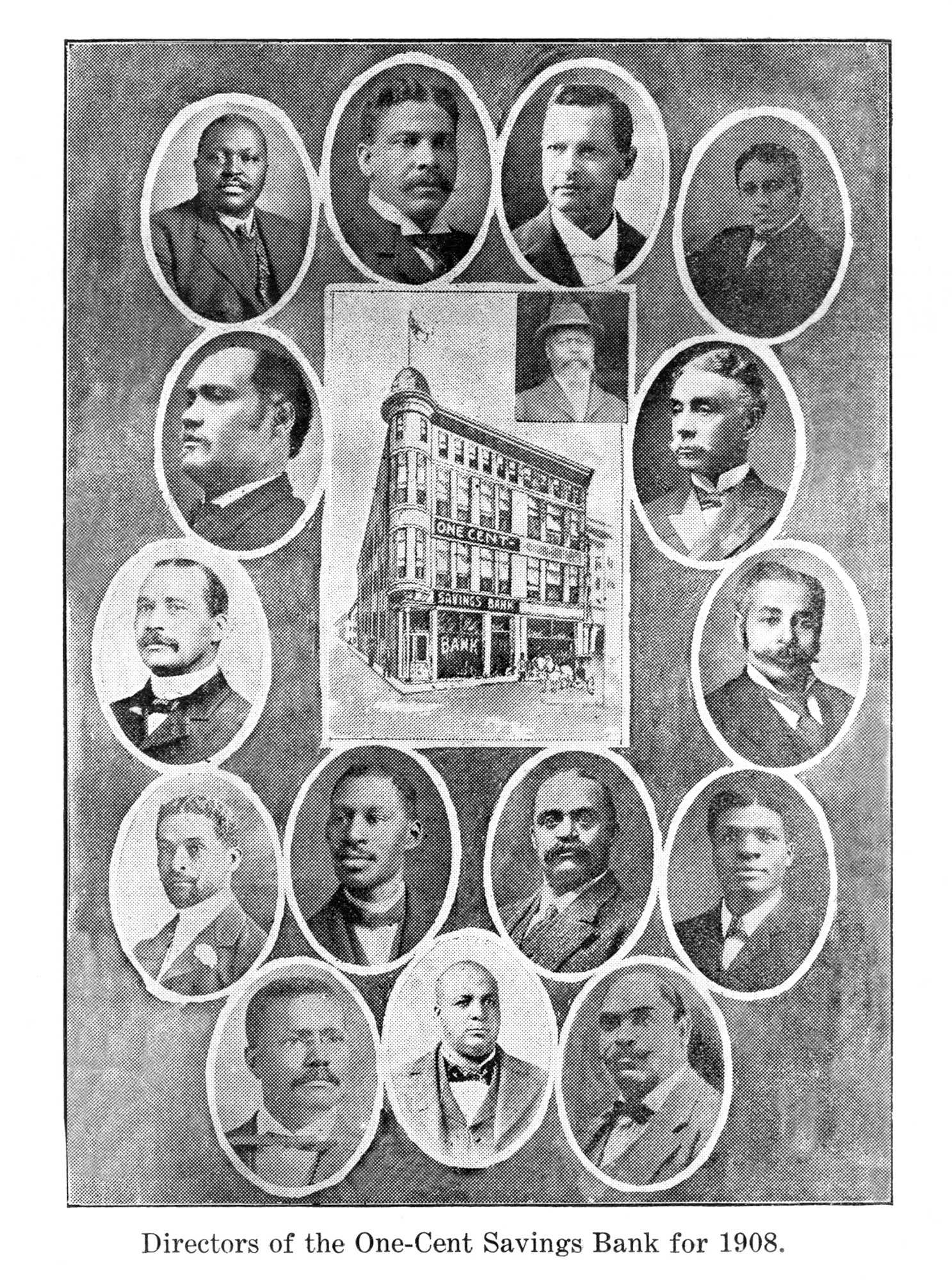 Composite of photographs showing the Board of Directors, One-Cent Savings Bank