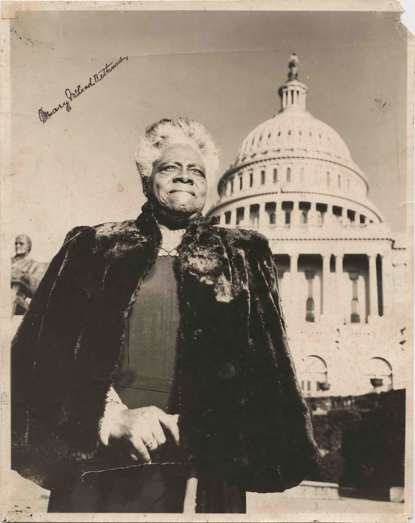 Photograph of Mary McLeod Bethune in front of the U.S. Capitol