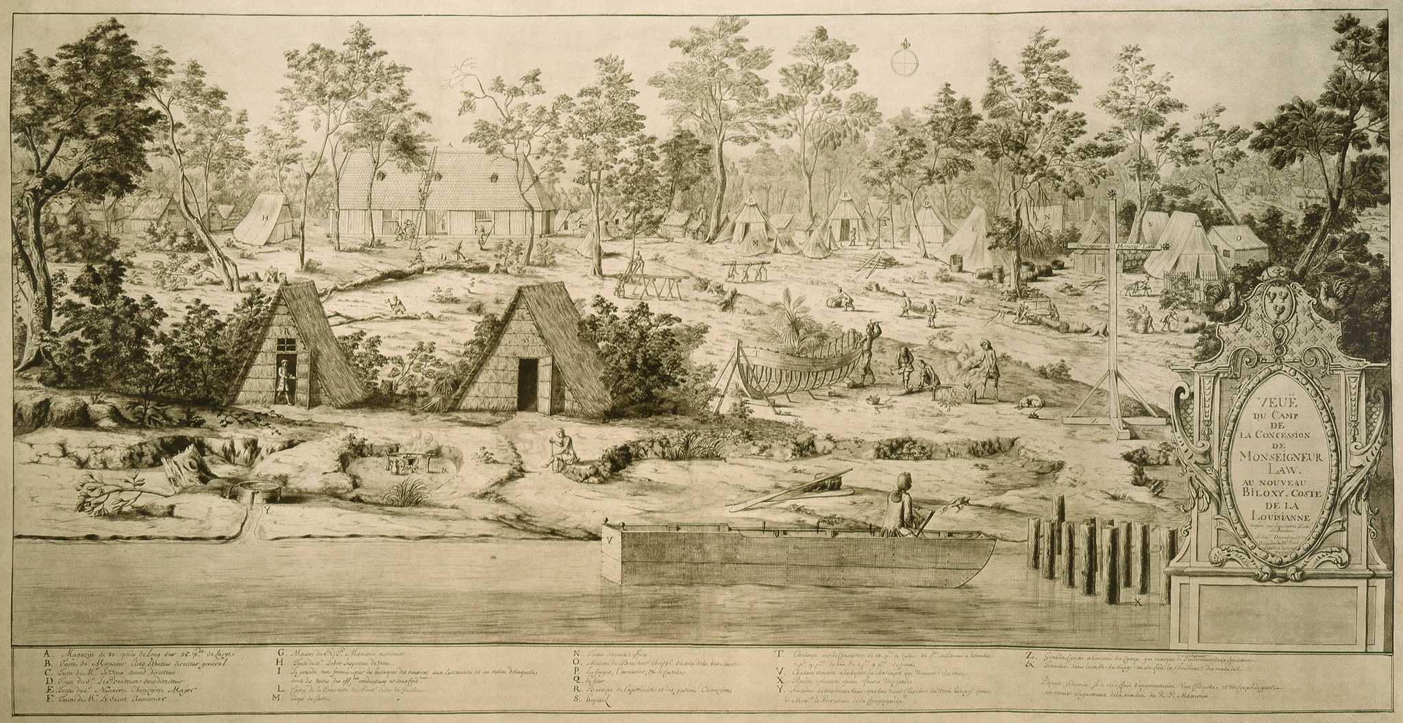 Sketch of camp along river