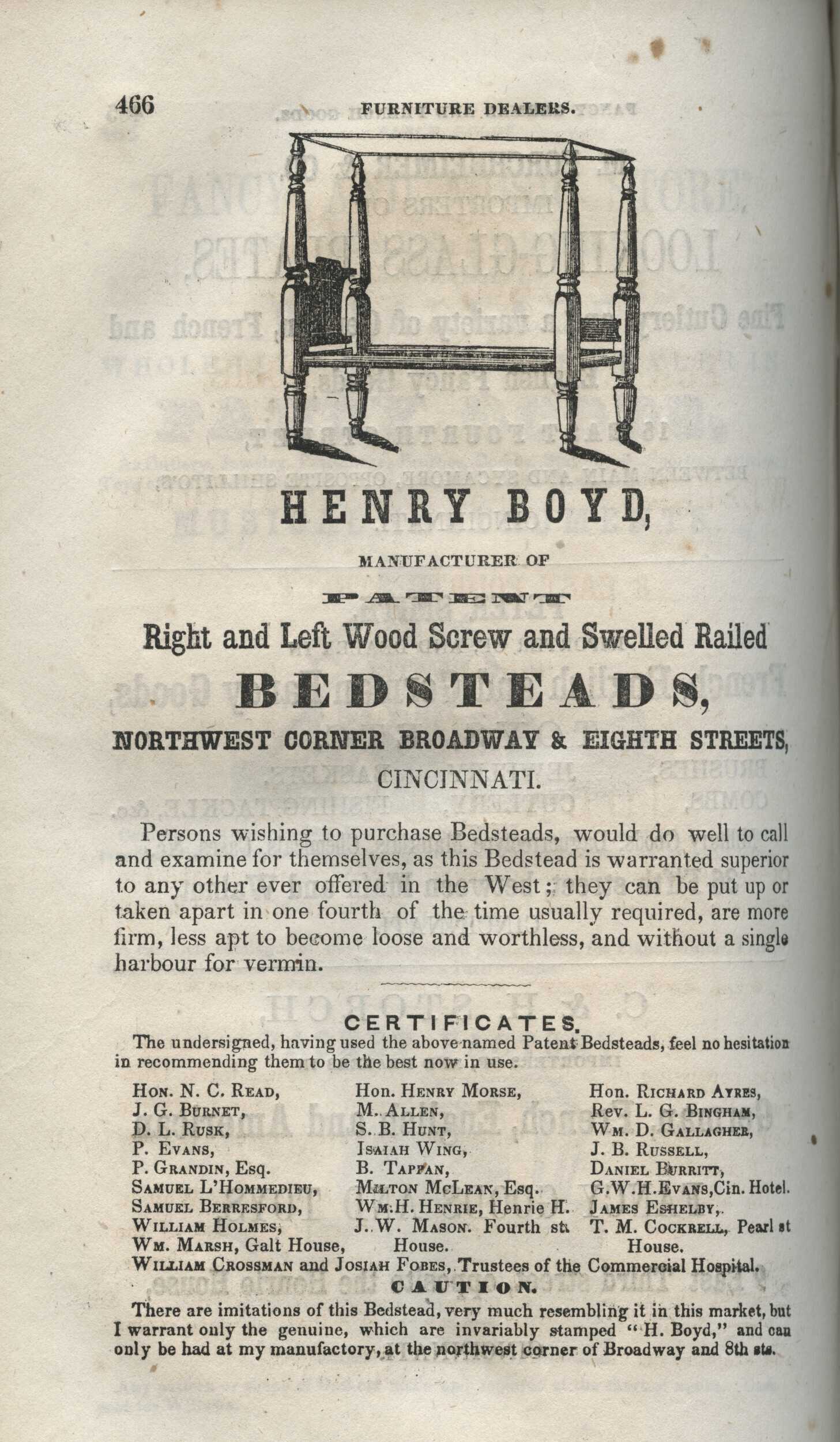 Image of an advertisement for Henry Boyd bedsteads