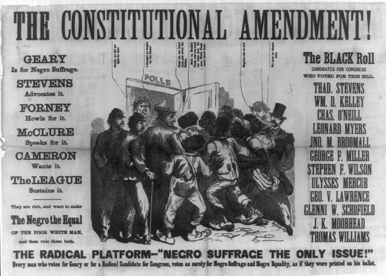 An ad with the headline "The Constitutional Amendment!", with an image of people voting at the polls.