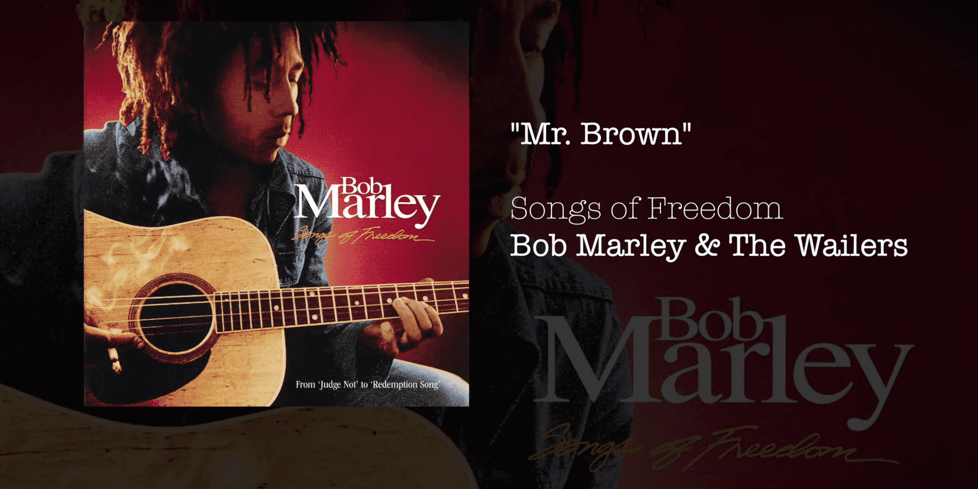 The album photo of Bob Marley is on the left and the song title "Mr. Brown" is on the right side.
