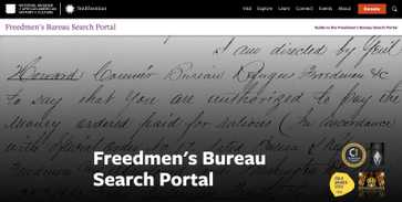 The website from the Freedman Burerau Search Portal, which has an image of a handwritten record
