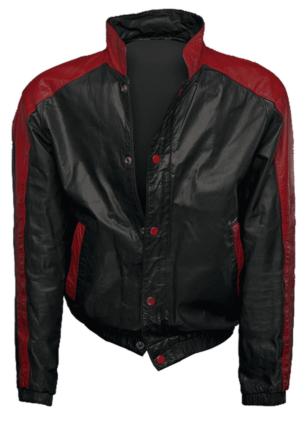 Black and red leather jacket on a mannequin
