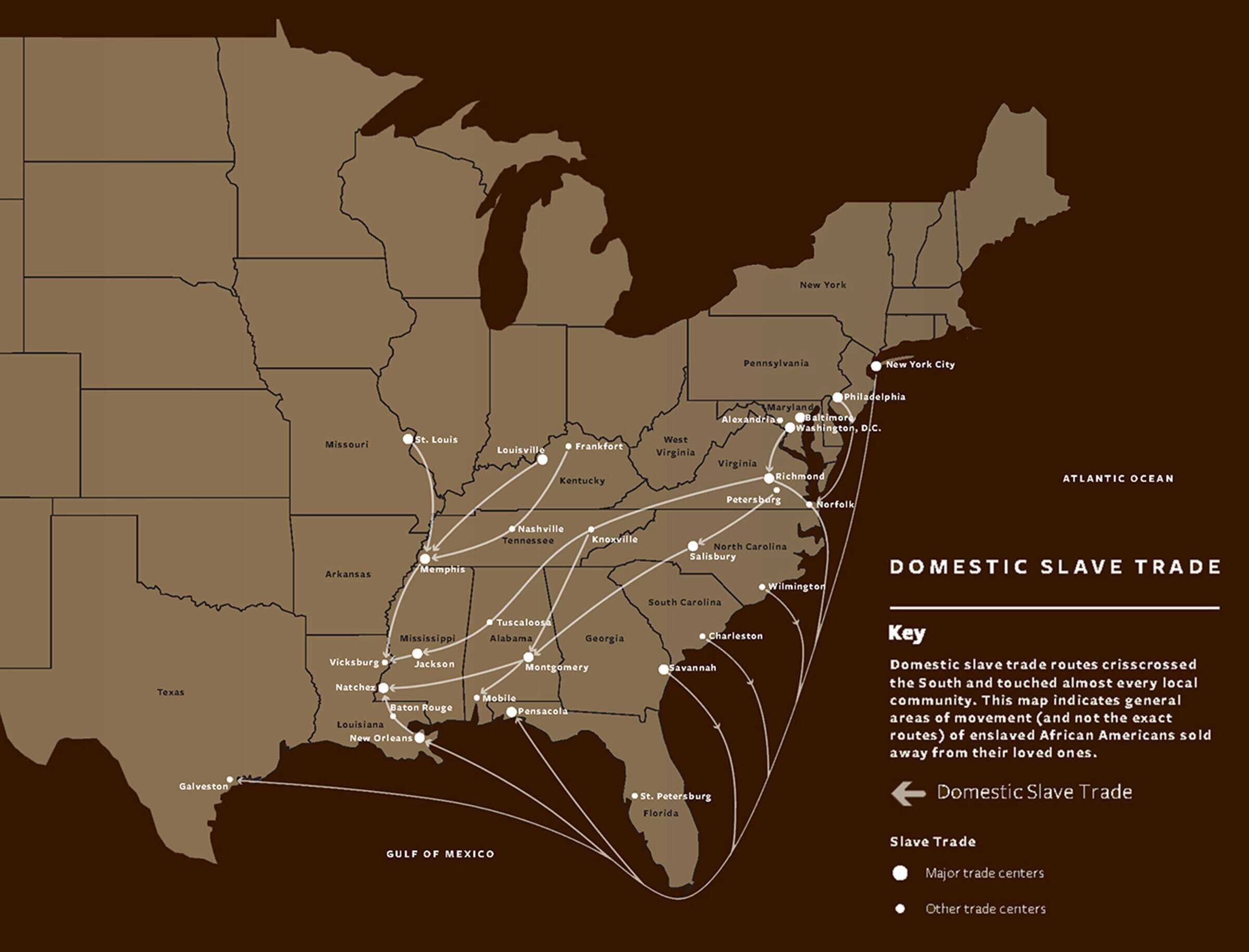 Map showing the Domestic Slave Trade in the southern states.