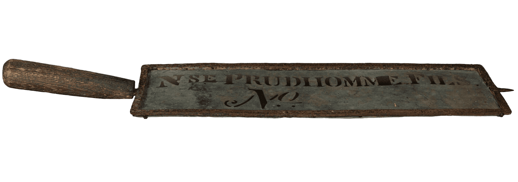 Photograph of Narcisse Prud’homme’s cotton bale stencil