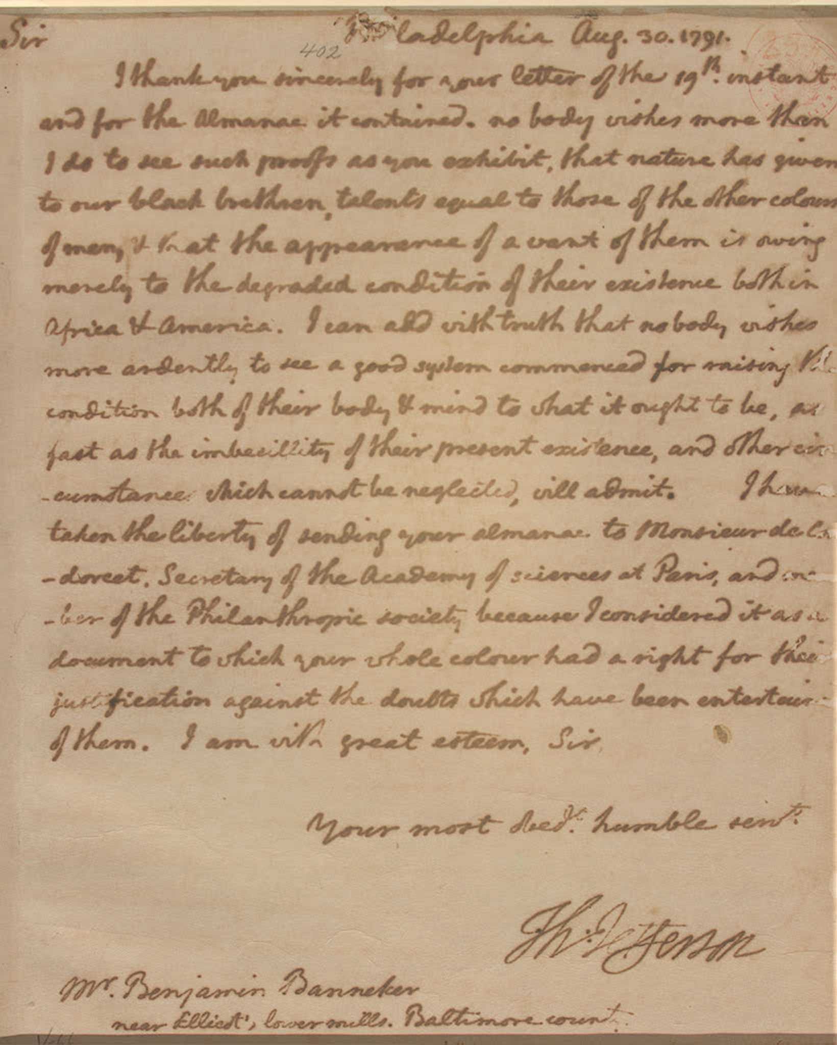 Image of letter written by Thomas Jefferson