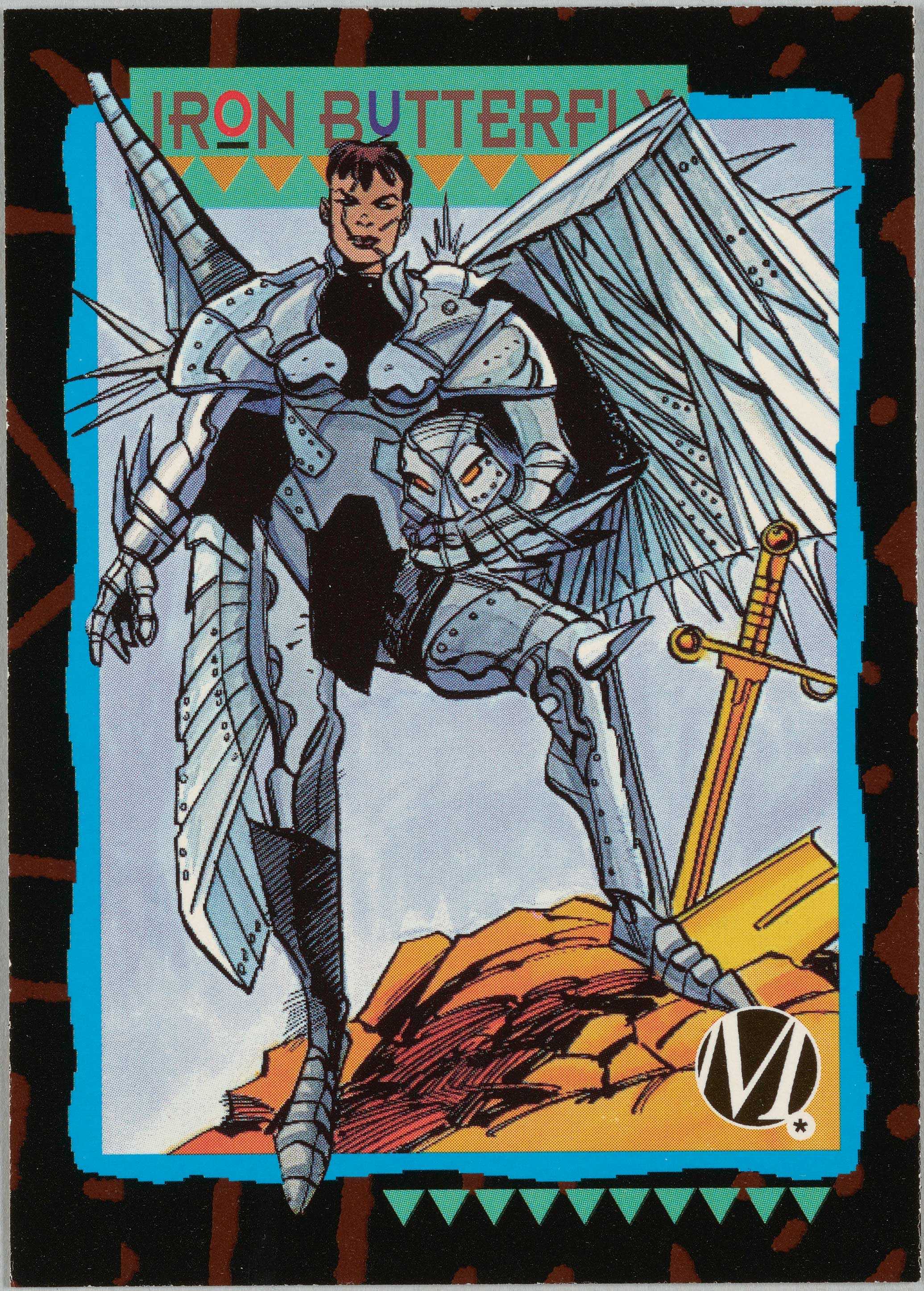 A Milestone trading card with a color image of the character Iron Butterfly