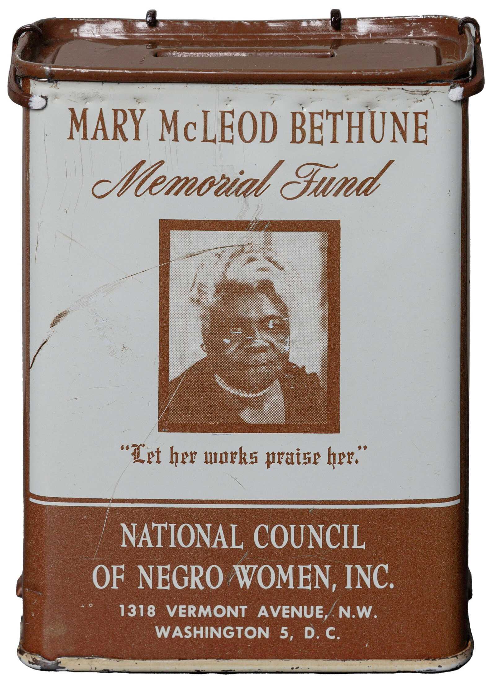 Image of National Council of Negro Women donation box for Mary McLeod Bethune Memorial Fund