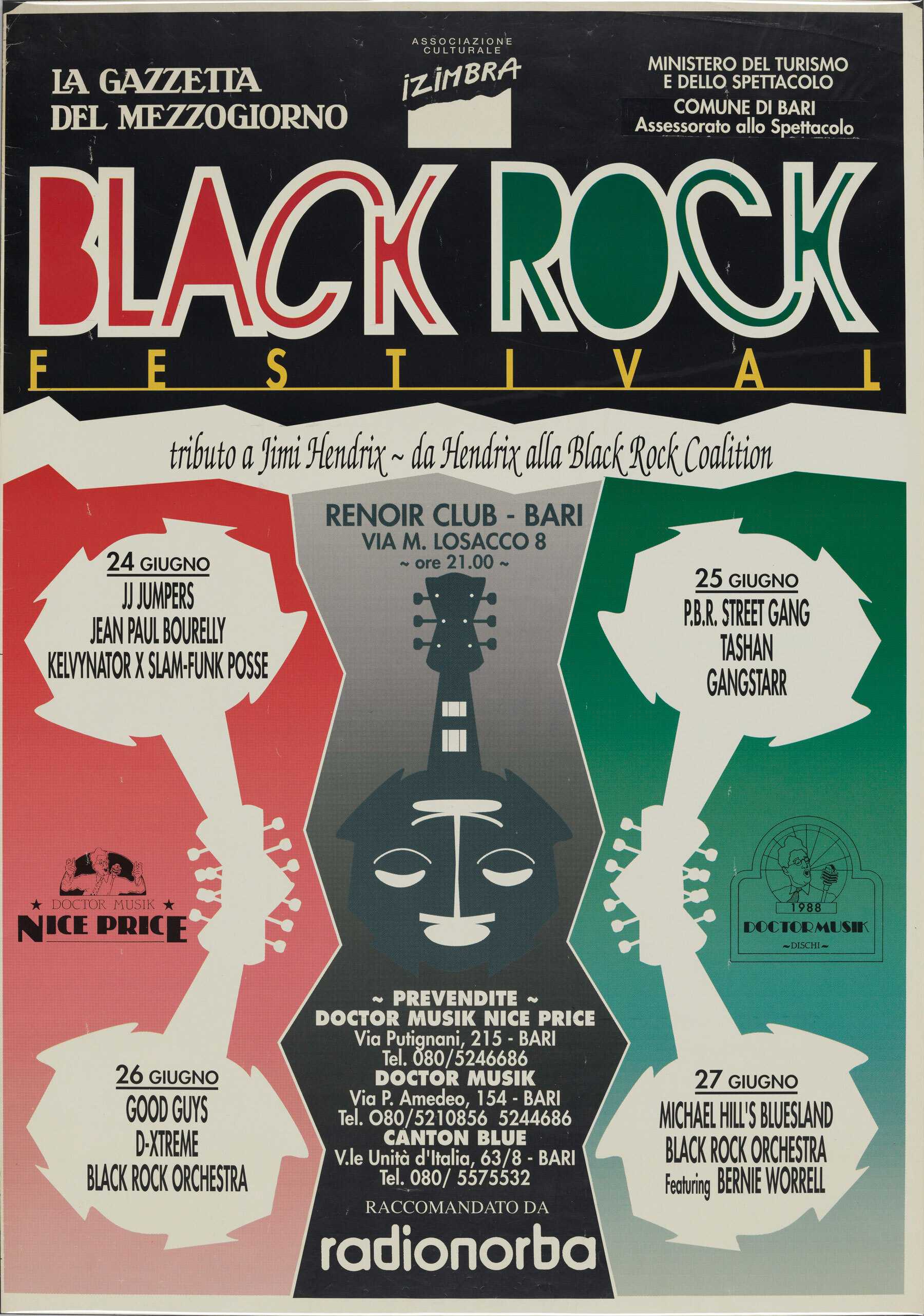 A poster in green, red, and black, titled with "Black Rock Festival" at the top.