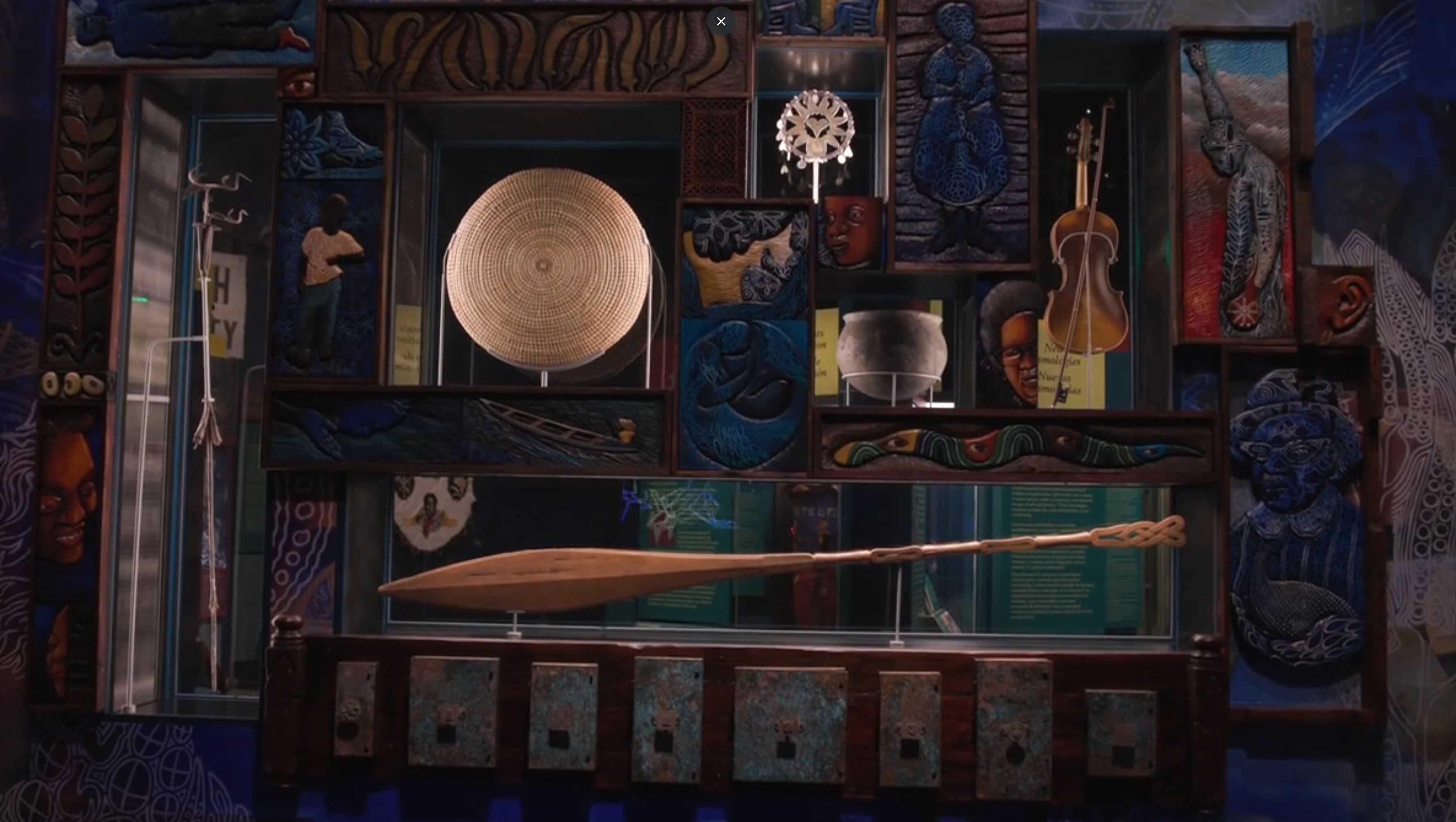Screenshot from video showing objects displayed in the exhibit.