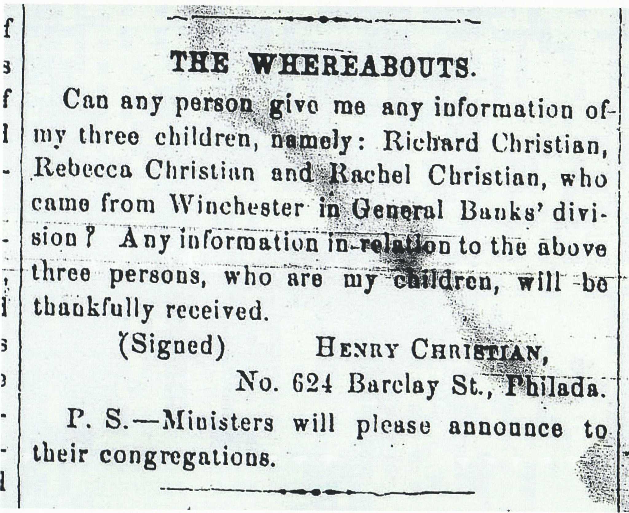 Image of Ad from the Christian Recorder