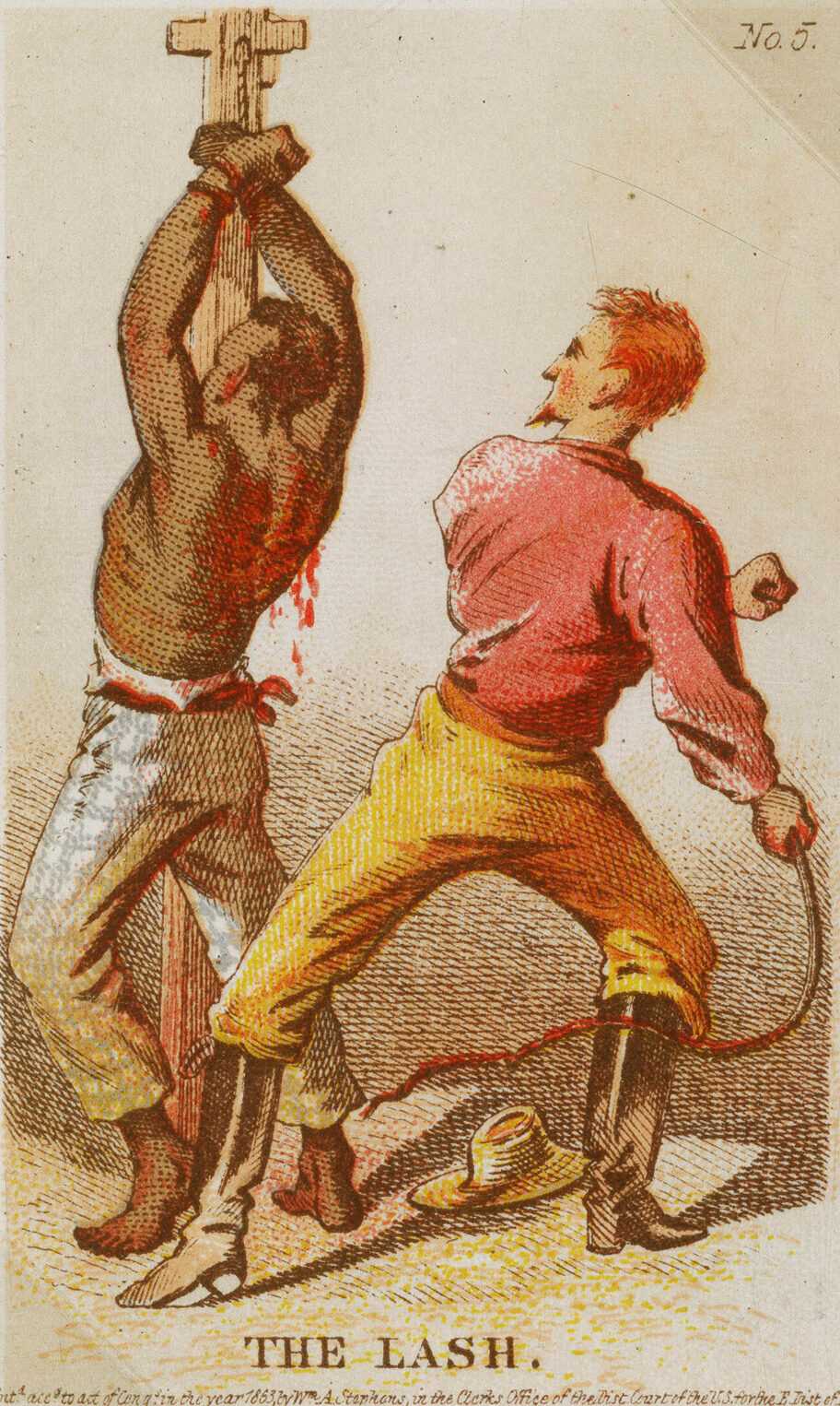 Illustration of black man being whipped