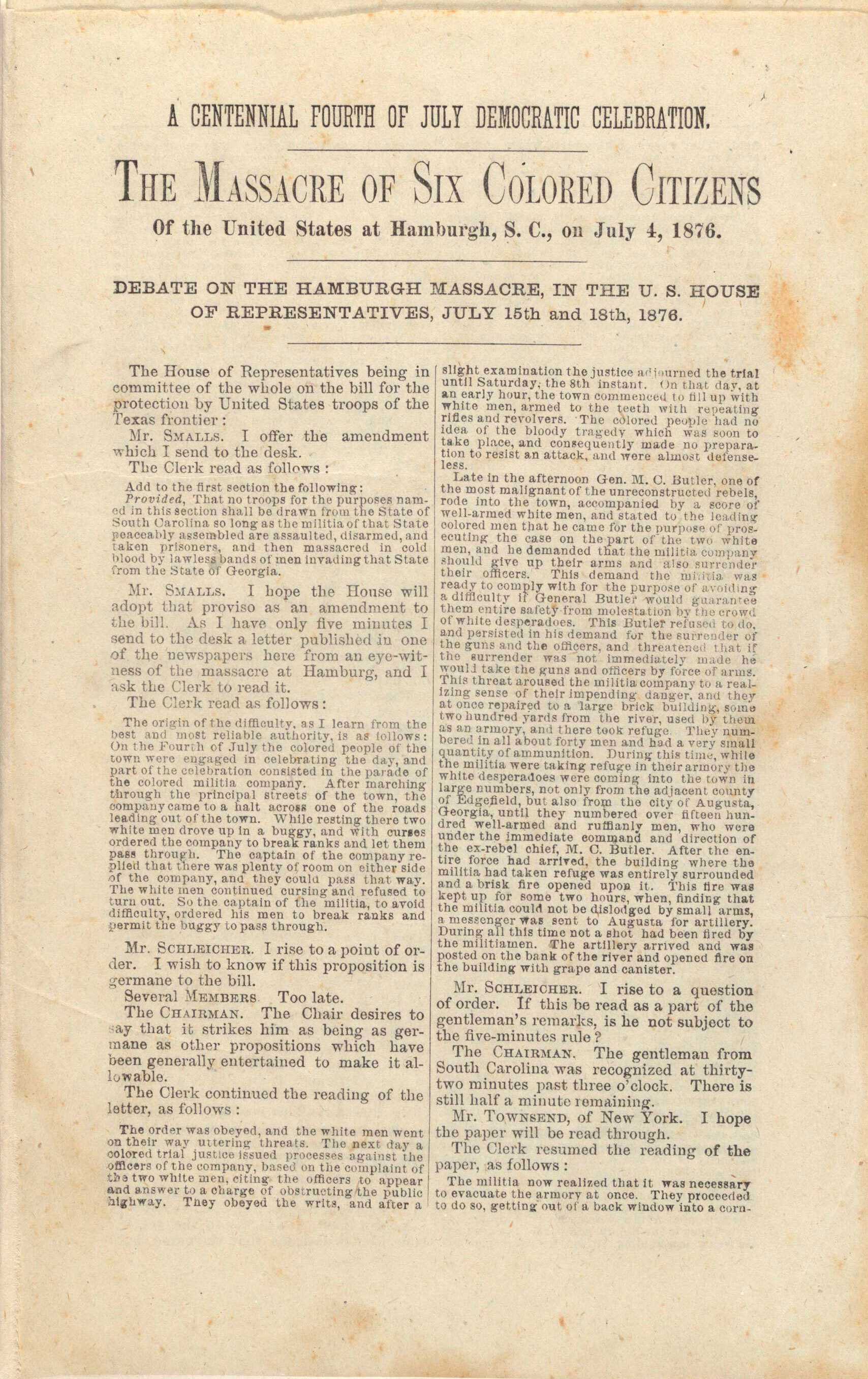 News article that outlines the Massacre of Six Colored Citizens