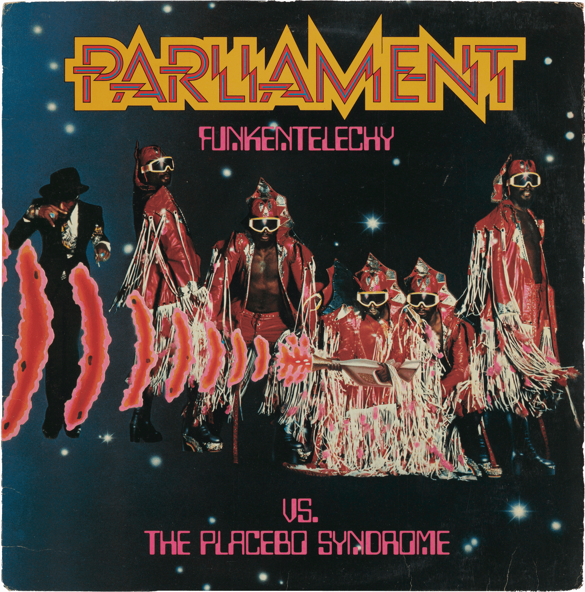 The album cover has artwork of a colorful cosmic scene with intricate characters and bold typography.