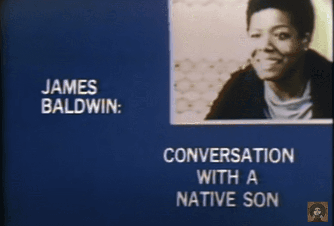 An image of Maya Angelou in the right hand corner and "James Baldwin: Conversations with a Native Son" against the background.
