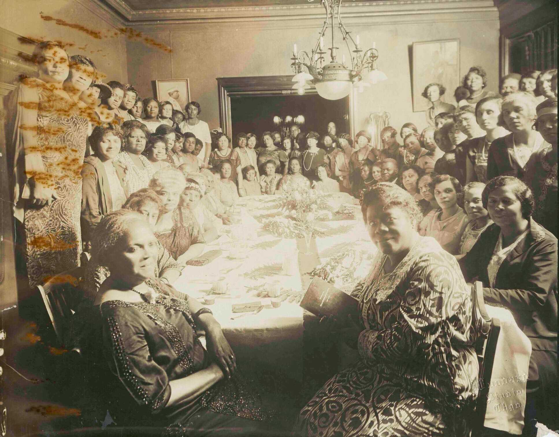 Photograph of Mary McLeod Bethune (front right) at a gathering of clubwomen in Chicago, ca. 1930