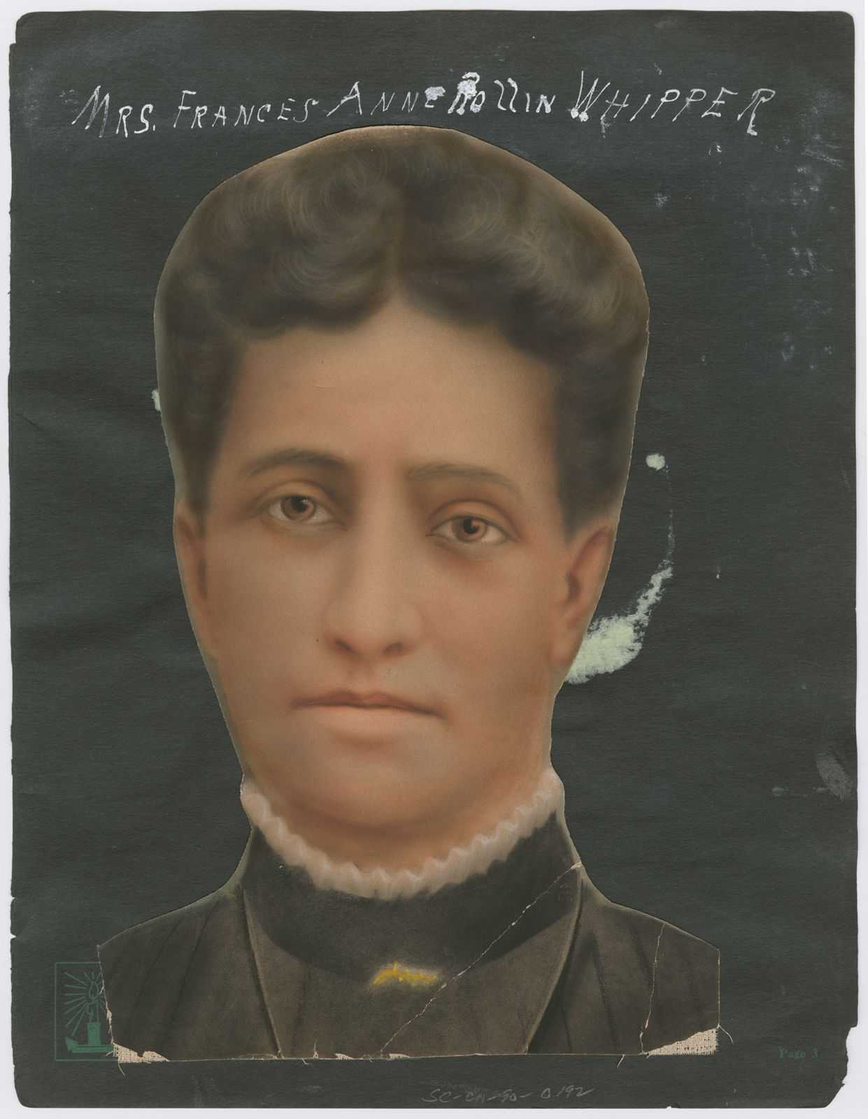 Portrait of woman that reads "Portrait of Mrs. Frances Anne Rollin Whipper."