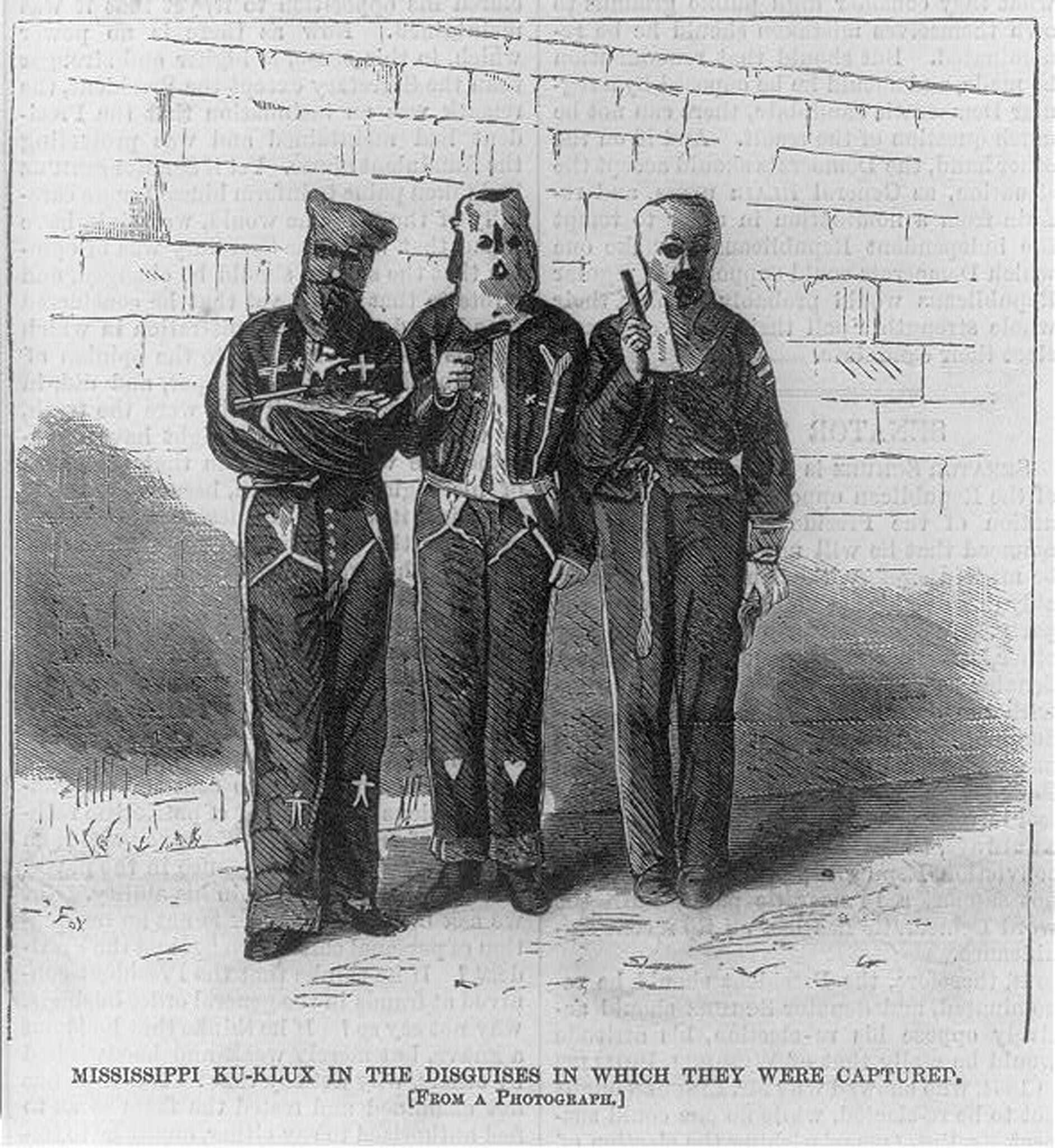 Illustration of Detained Mississippi Ku Klux Klan Members in Disguise