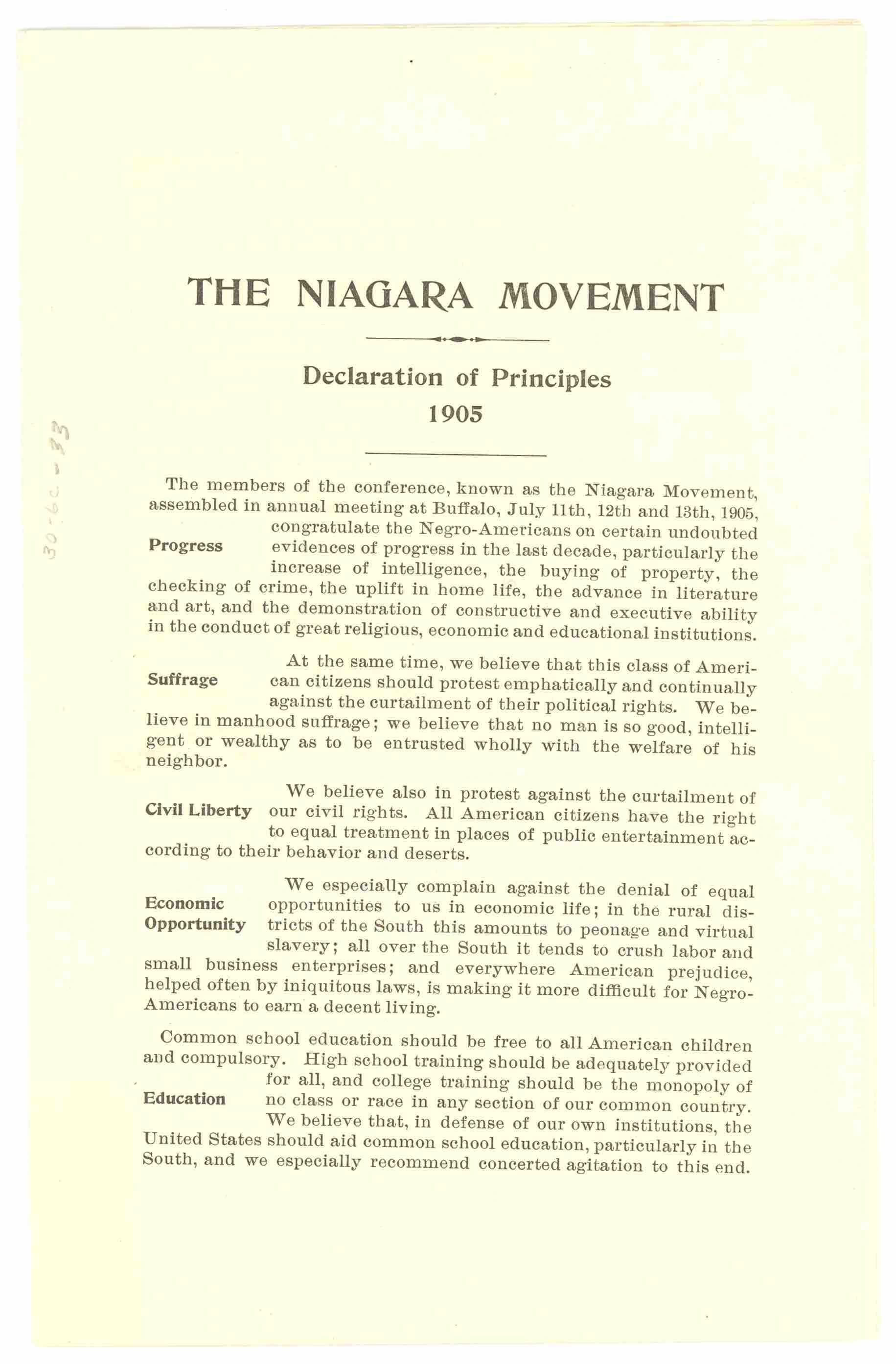 Image of the Niagara Movement's Declaration of Principles