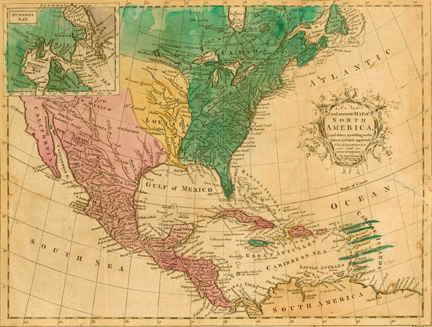Colorized map of Colonial North America