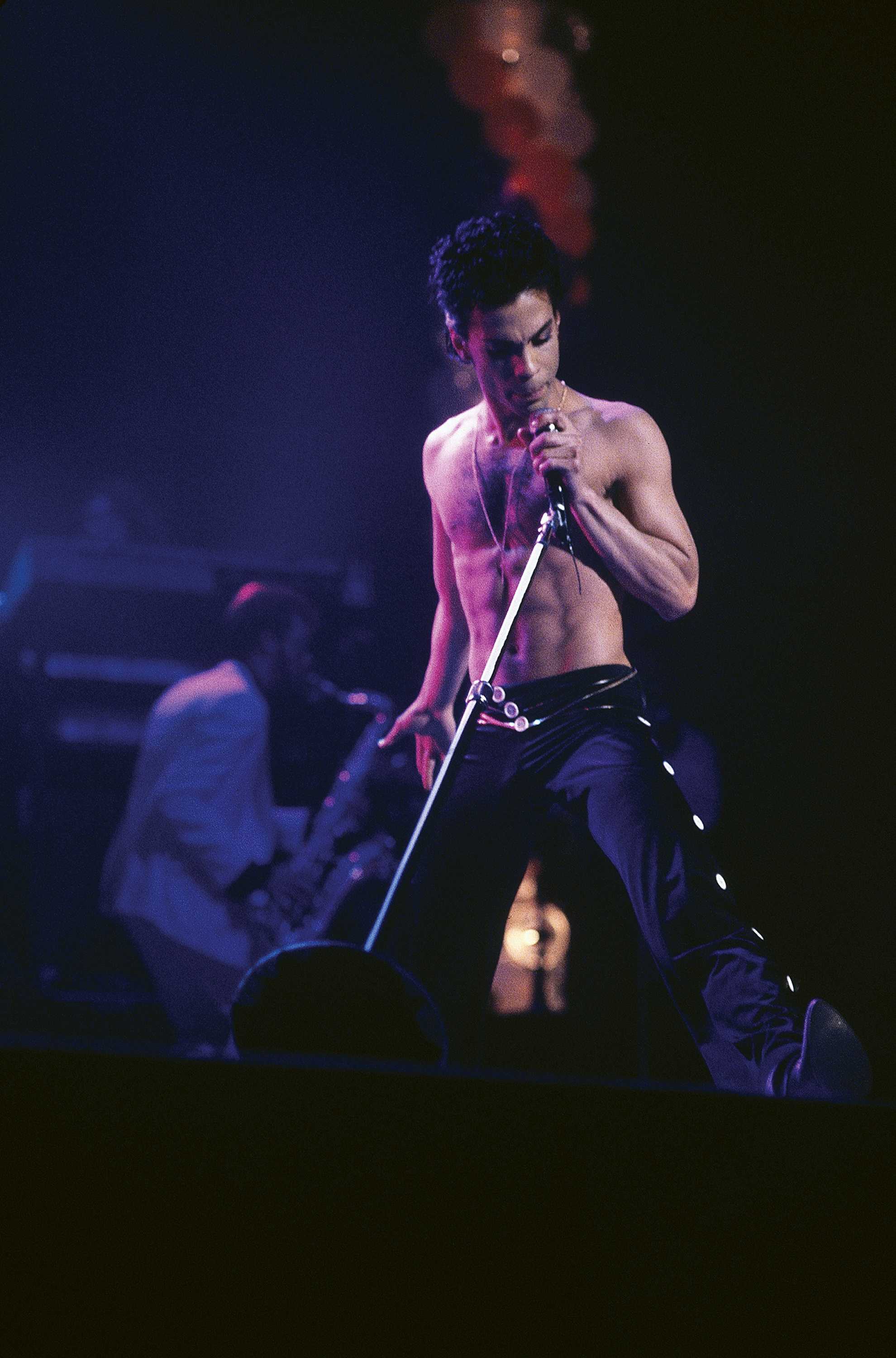 Photograph of Prince performing on stage