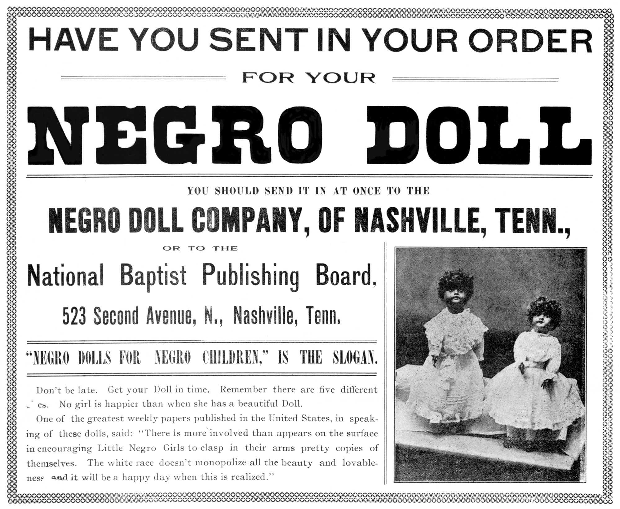 Image of an advertisement for Negro Doll Company