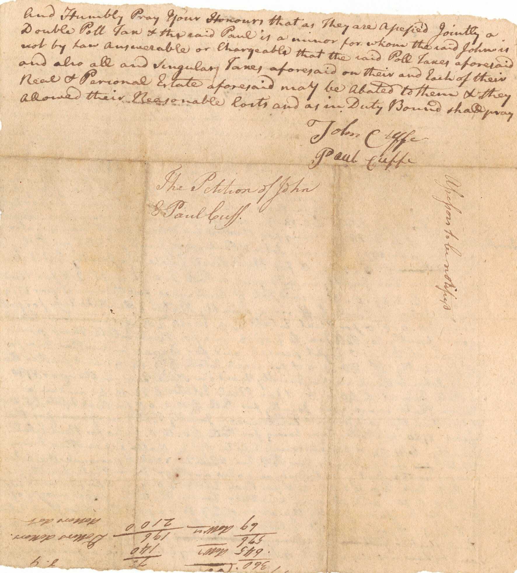 Petition document signed by John Cuffe and Paul Cuffe