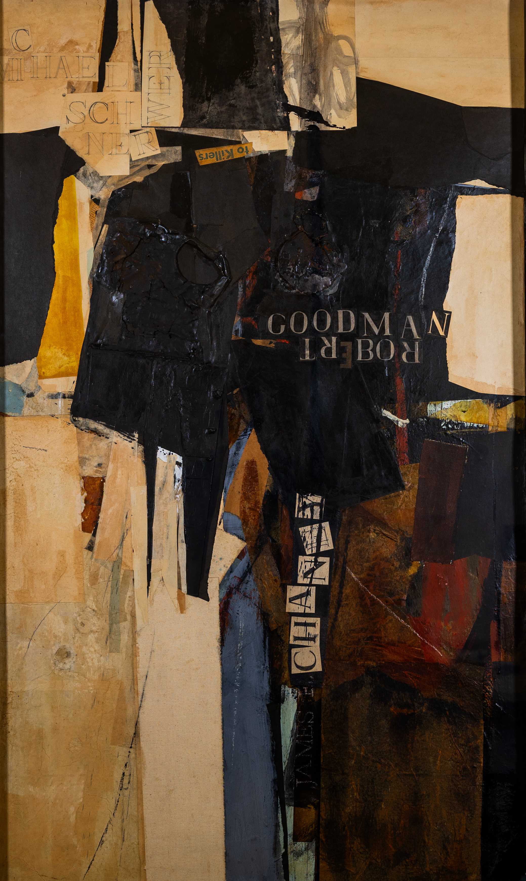 Abstract painting honoring three civil rights workers murdered in Mississippi.