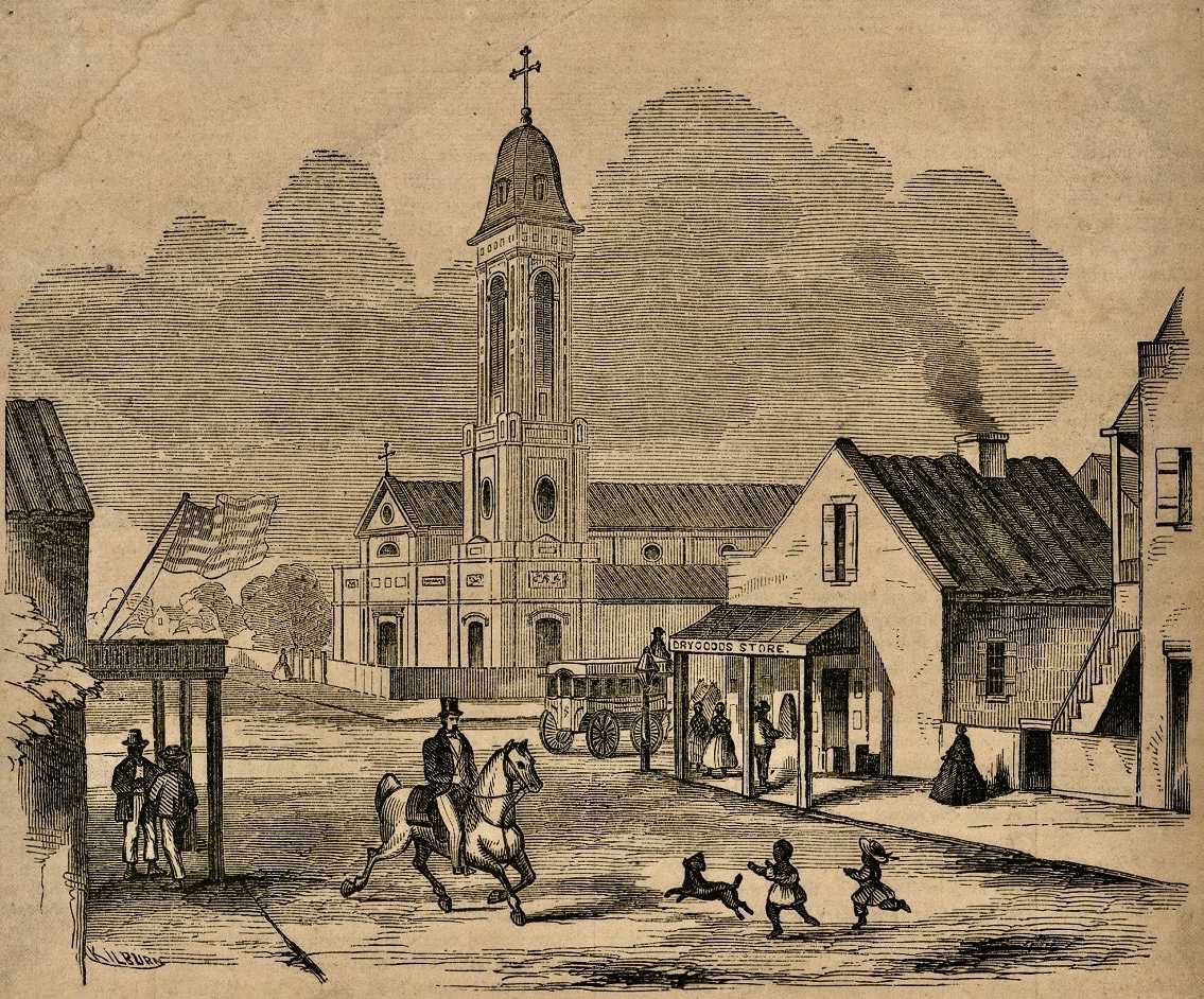 Engraving view of Saint Augustine Catholic Church in New Orleans