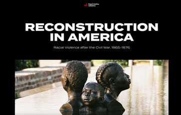 The website of the report has the title Reconstruction in America against a black background, above photo of a statue.